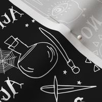 Spirit board cute halloween pattern october fall themed fabric black and white print by andrea lauren
