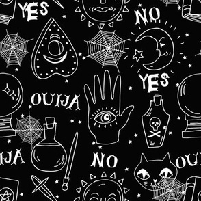 Spirit board cute halloween pattern october fall themed fabric black and white print by andrea lauren