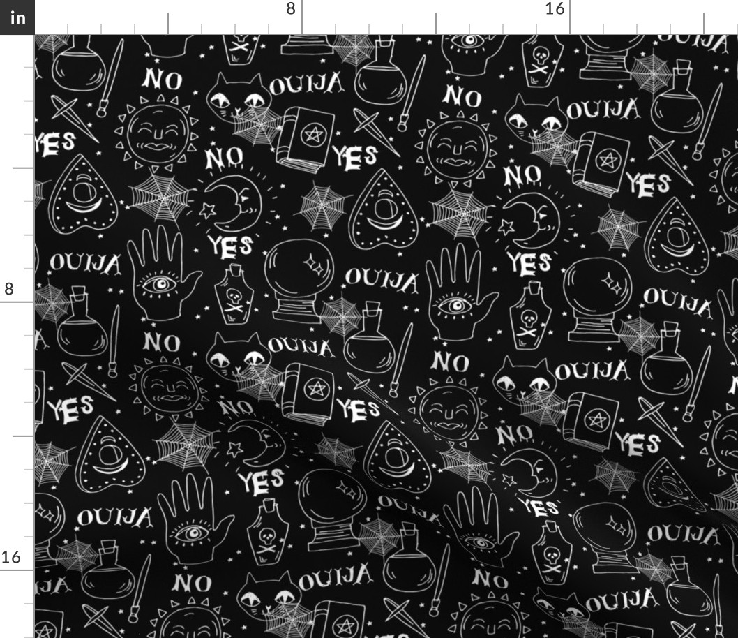 Spirit board cute halloween pattern october fall themed fabric black and white print by andrea lauren