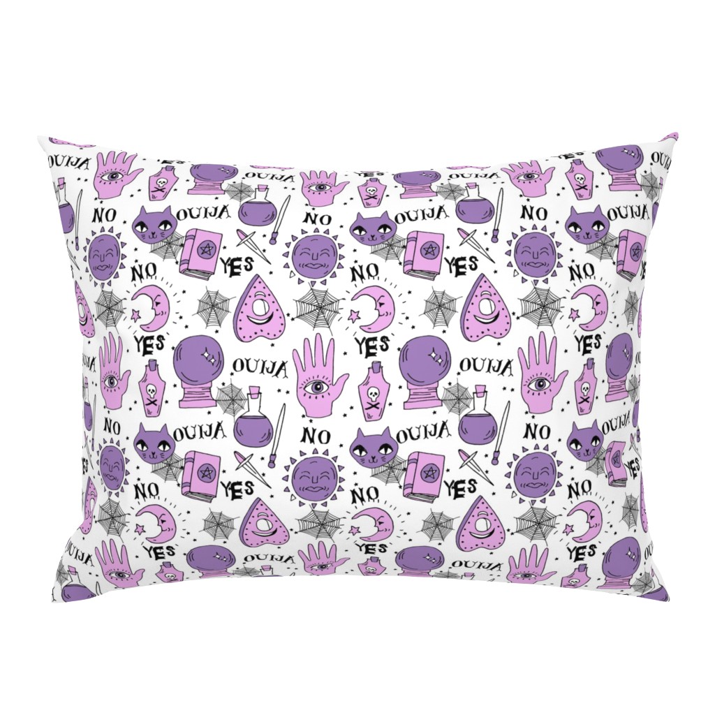 Ouija cute halloween pattern october fall themed fabric print white purple by andrea lauren