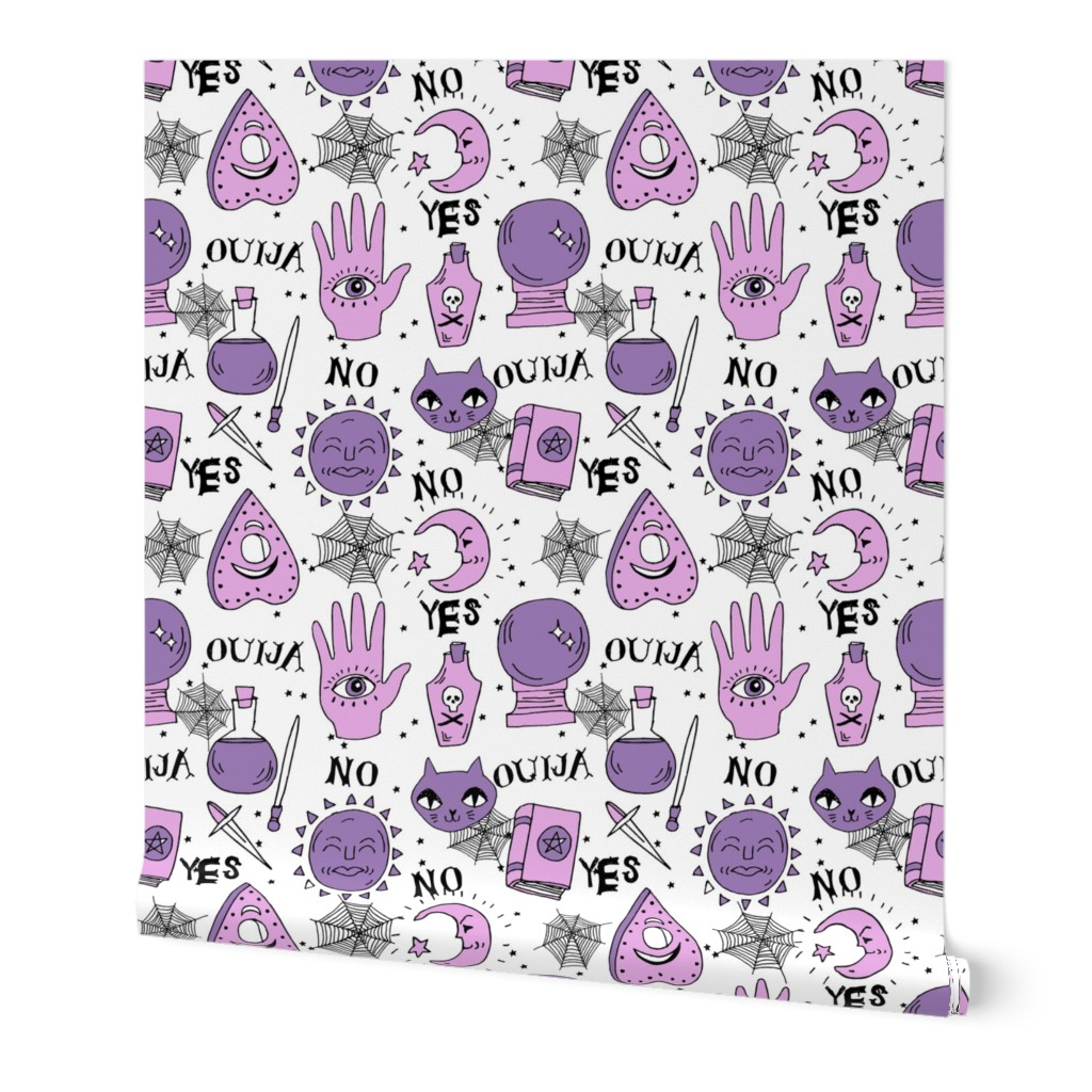 Ouija cute halloween pattern october fall themed fabric print white purple by andrea lauren