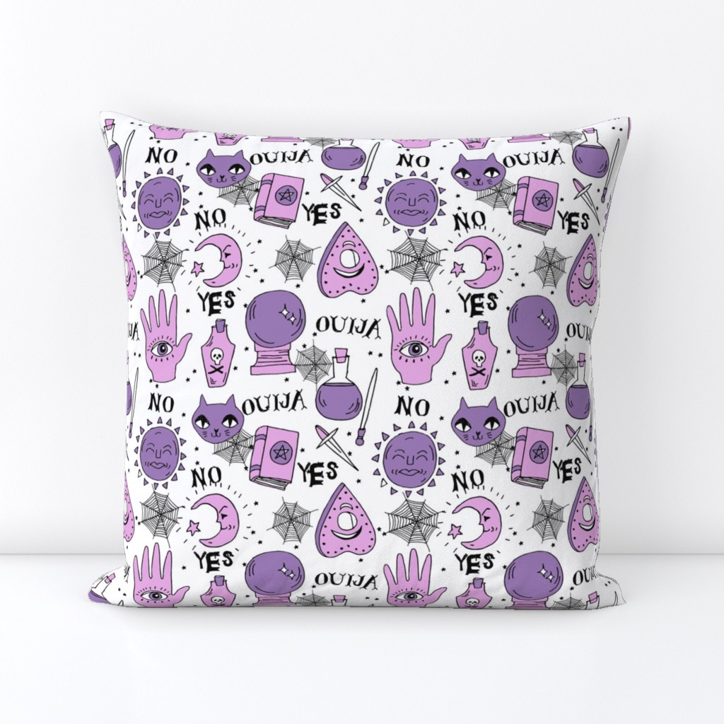 Ouija cute halloween pattern october fall themed fabric print white purple by andrea lauren