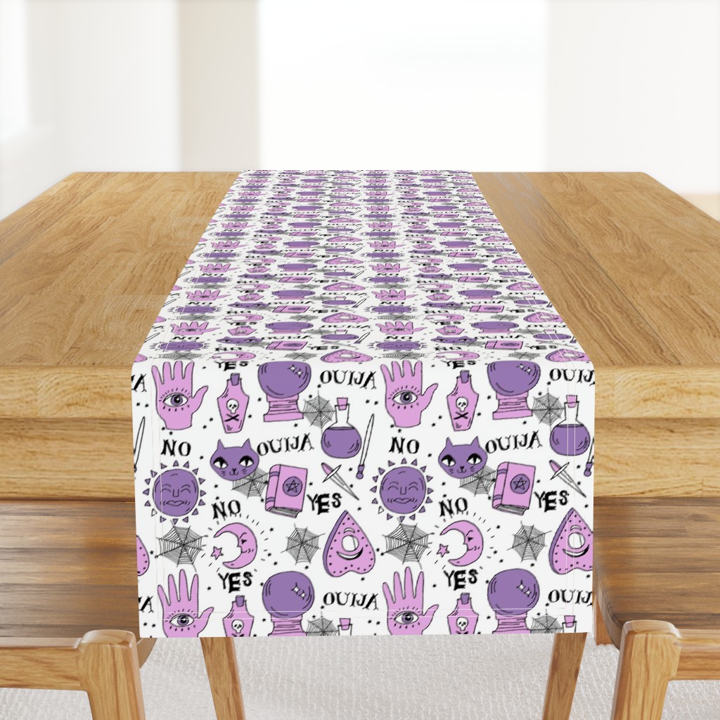 Ouija cute halloween pattern october fall themed fabric print white purple by andrea lauren