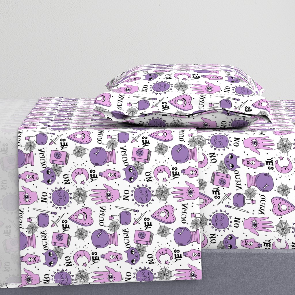 Ouija cute halloween pattern october fall themed fabric print white purple by andrea lauren