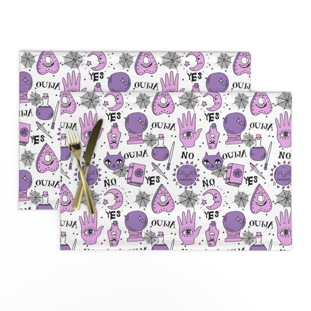 Ouija cute halloween pattern october fall themed fabric print white purple by andrea lauren