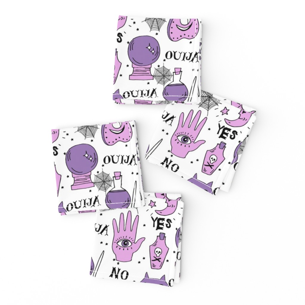 Ouija cute halloween pattern october fall themed fabric print white purple by andrea lauren