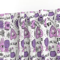 Ouija cute halloween pattern october fall themed fabric print white purple by andrea lauren