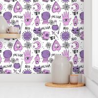 Ouija cute halloween pattern october fall themed fabric print white purple by andrea lauren