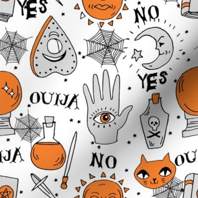 Ouija cute halloween pattern october fall themed fabric print white orange by andrea lauren