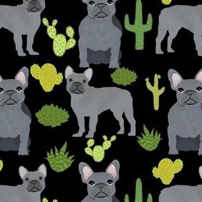 frenchie fabric french bulldog and cactus design - black