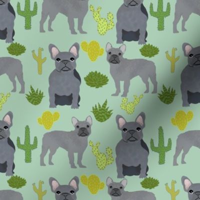 frenchie fabric french bulldog and cactus design - mint