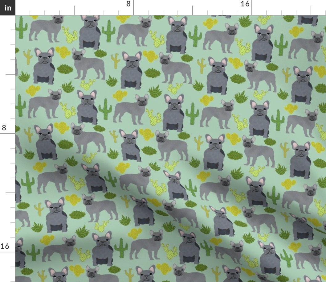 frenchie fabric french bulldog and cactus design - mint