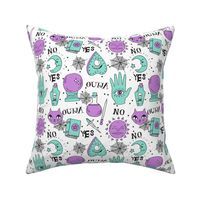 Spirit board  cute halloween pattern october fall themed fabric print white teal by andrea lauren