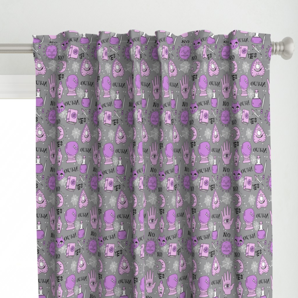 Spirit board  cute halloween pattern october fall themed fabric print grey purple by andrea lauren