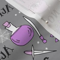 Spirit board  cute halloween pattern october fall themed fabric print grey purple by andrea lauren