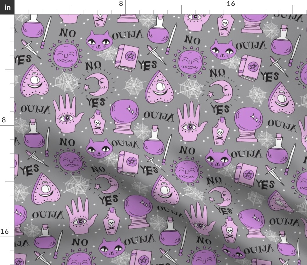 Spirit board  cute halloween pattern october fall themed fabric print grey purple by andrea lauren