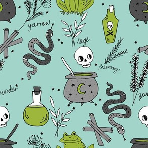 Halloween spooky cauldron snakes potions pattern by andrea lauren green