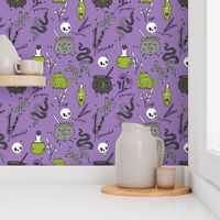 Halloween spooky cauldron snakes potions pattern by andrea lauren purple green