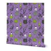 Halloween spooky cauldron snakes potions pattern by andrea lauren purple green