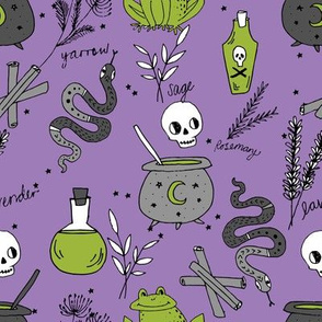 Halloween spooky cauldron snakes potions pattern by andrea lauren purple green