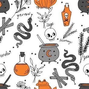 Halloween spooky cauldron snakes potions pattern by andrea lauren white orange
