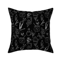 Halloween spooky cauldron snakes potions pattern by andrea lauren black and white