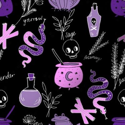 Halloween spooky cauldron snakes potions pattern by andrea lauren black