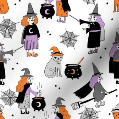 Witches halloween spooky cute pattern with cats by andrea lauren 