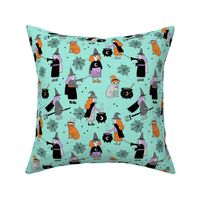 Witches halloween spooky cute pattern with cats by andrea lauren turquoise