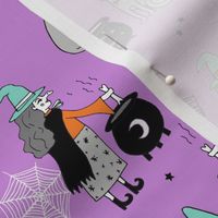 Witches halloween spooky cute pattern with cats by andrea lauren purple