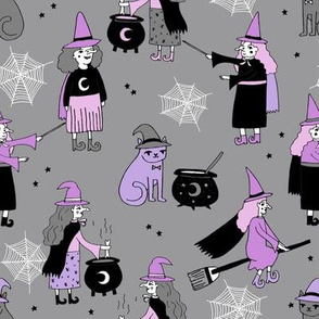 Witches halloween spooky cute pattern with cats by andrea lauren grey