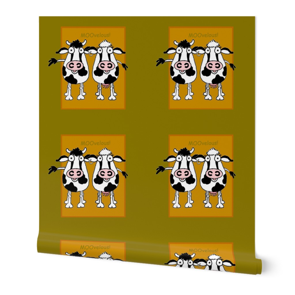 Cartoon cattle on beige and green