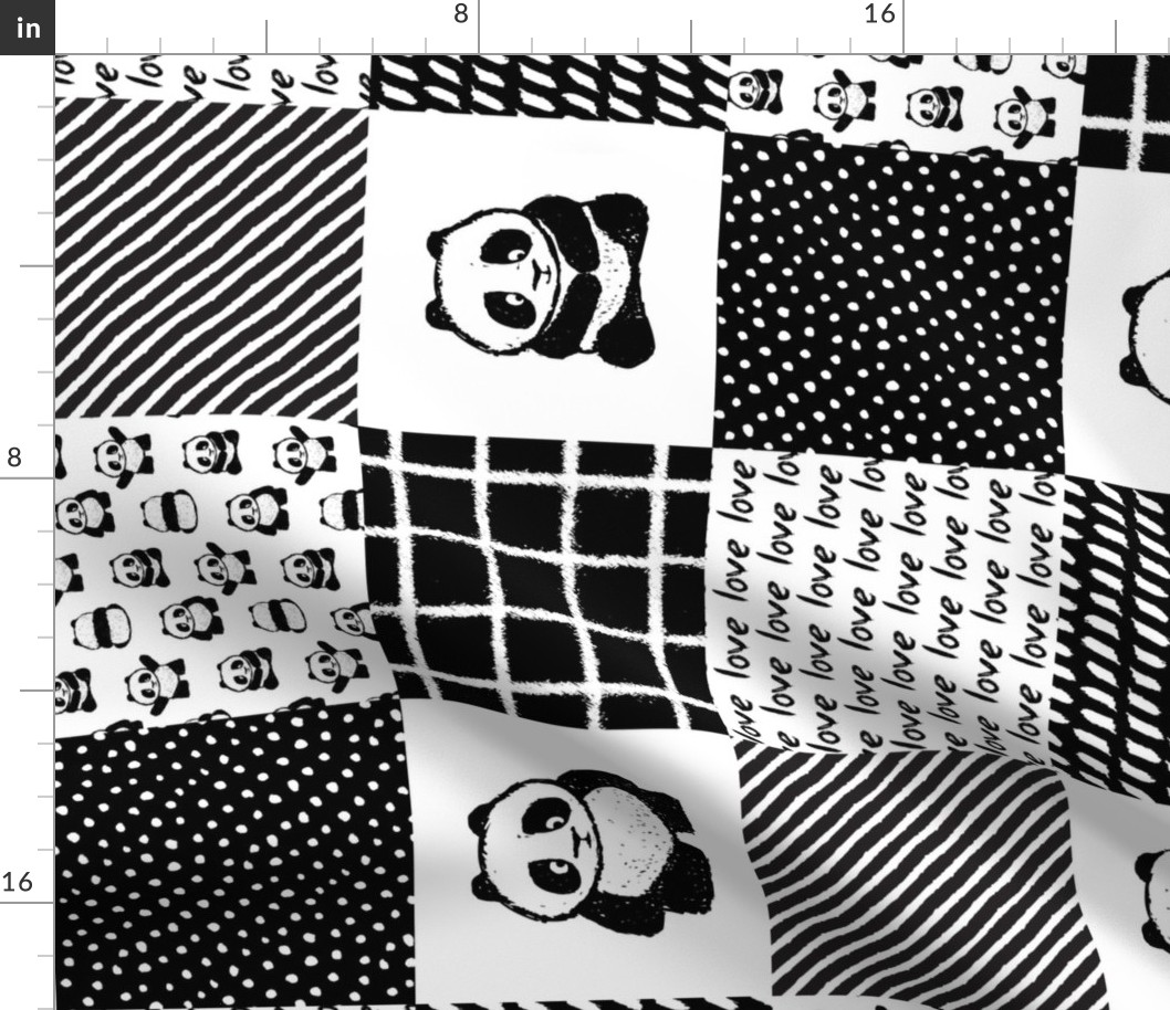 pandamonium patchwork wholecloth (90) || monochrome nursery fabric