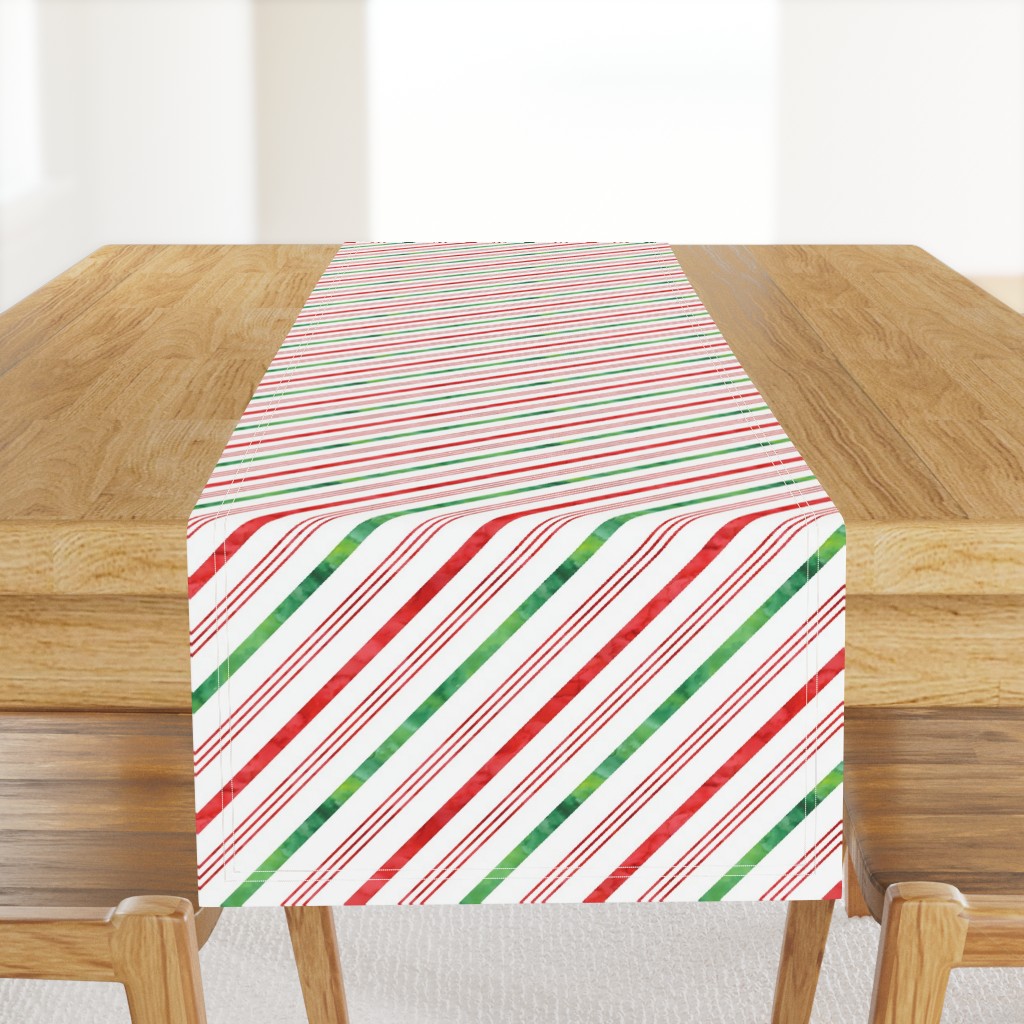 watercolor candy cane stripes - green and red