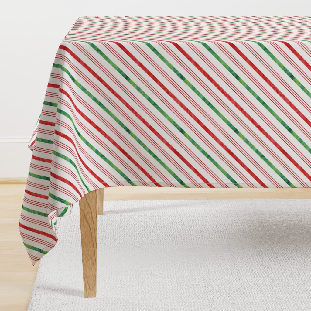 watercolor candy cane stripes - green and red