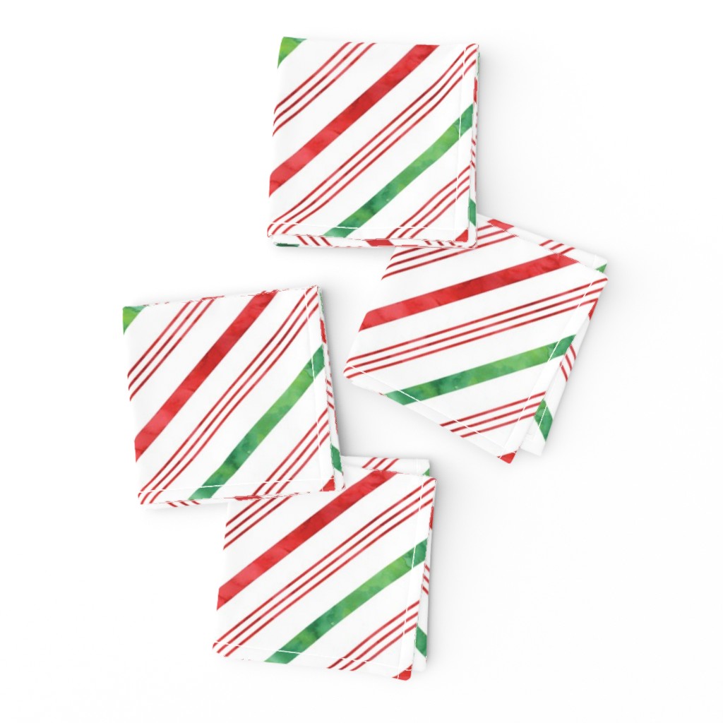 watercolor candy cane stripes - green and red