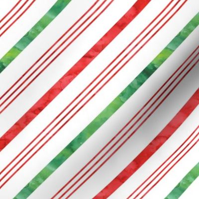 watercolor candy cane stripes - green and red