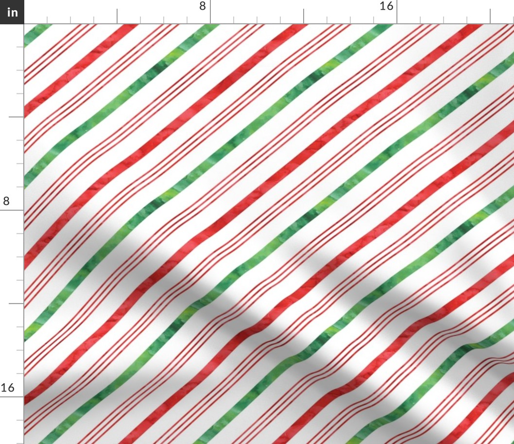 watercolor candy cane stripes - green and red