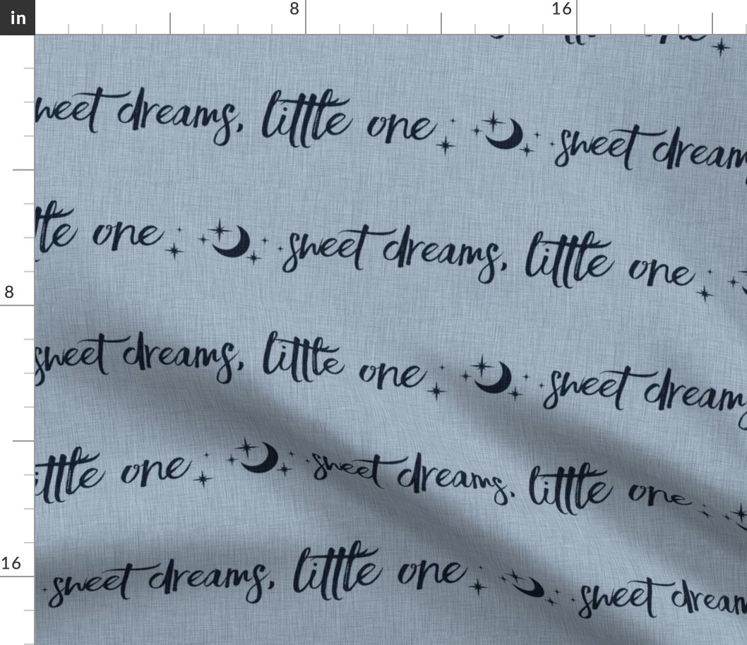 Navy on Slate Blue Linen - Sweet Dreams Little One - Moon and Stars