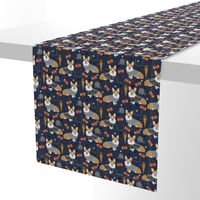 Corgi football sports fan fabric pattern navy