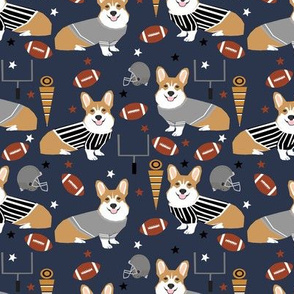 Corgi football sports fan fabric pattern navy