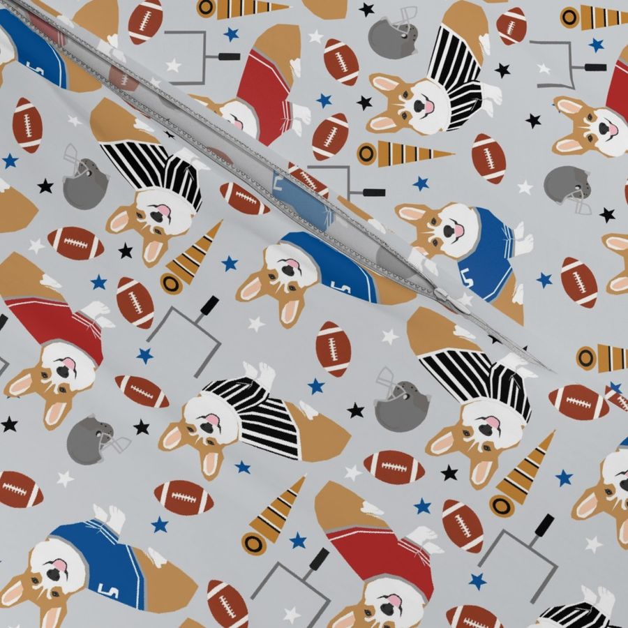 Corgi football sports fan fabric pattern grey