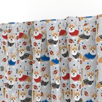 Corgi football sports fan fabric pattern grey