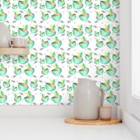 Watercolor Tea Cup with Succulents Simple Coordinate Green Teal Black