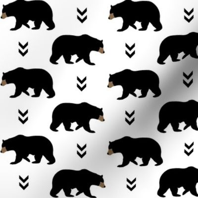 Bears & Arrows - Black Bear - Baby Nursery Woodland Animals Black and White Monochrome Kids Childrens Bedding