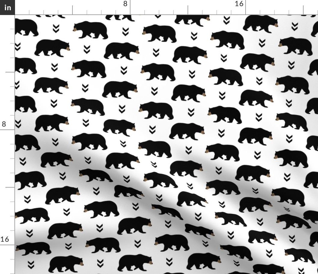 Bears & Arrows - Black Bear - Baby Nursery Woodland Animals Black and White Monochrome Kids Childrens Bedding