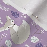 Gray Fox - Sleepy Foxes (lavender crocus) Baby Girl Nursery Woodland Animals Kids Childrens Bedding C2