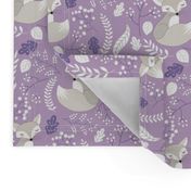 Gray Fox - Sleepy Foxes (lavender crocus) Baby Girl Nursery Woodland Animals Kids Childrens Bedding C2