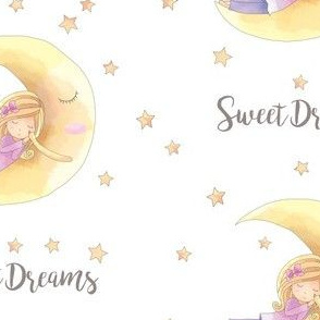 Sweet Dreams Nursery Baby Girl  Sleeping on the Moon Stars Crib Sheets Bedding