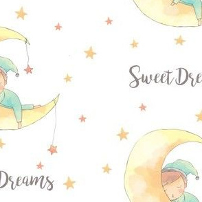 Sweet Dreams Nursery Baby Boy Sleeping on the Moon Stars Crib Sheets Bedding